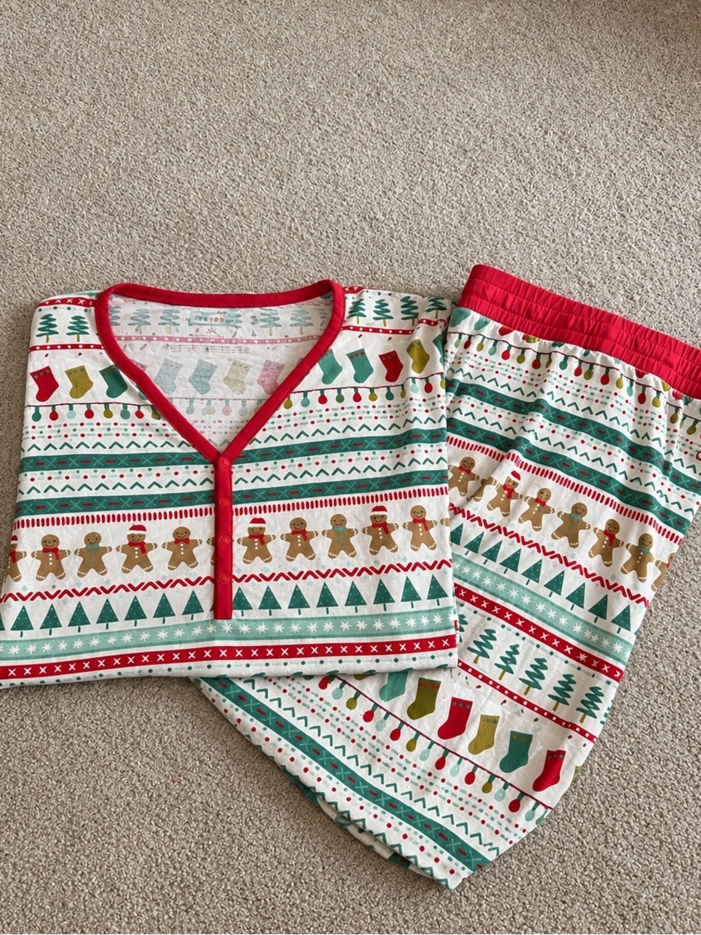 Little Sleepies Cream, Red & Green Gingerbread Pajama Set